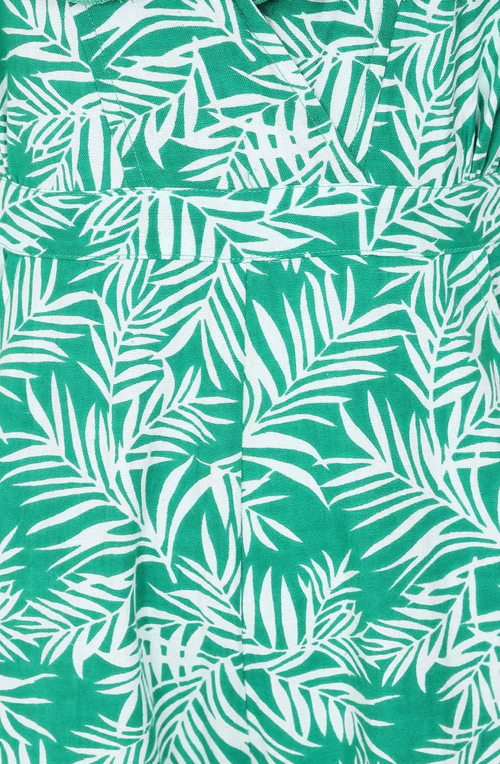 Mint Palm Leaf Kelly Ruffled Jumpsuit