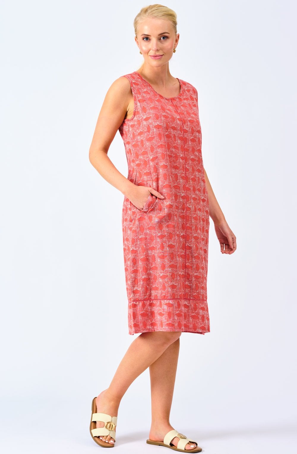 Red Batik Feather Harriet Dress