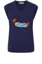 Rich Navy Sausage Dog Knitted Vest