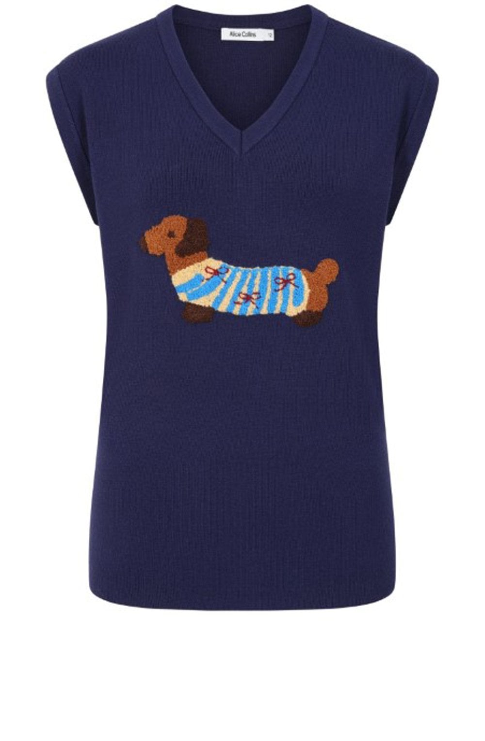 Rich Navy Sausage Dog Knitted Vest