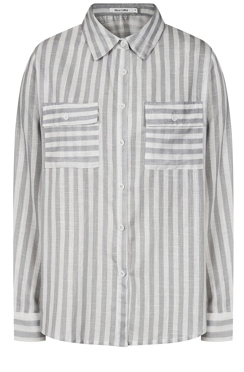 White and Dusky Grey Striped Rochelle Shirt