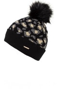 Black Leopard Print Pompom Hat