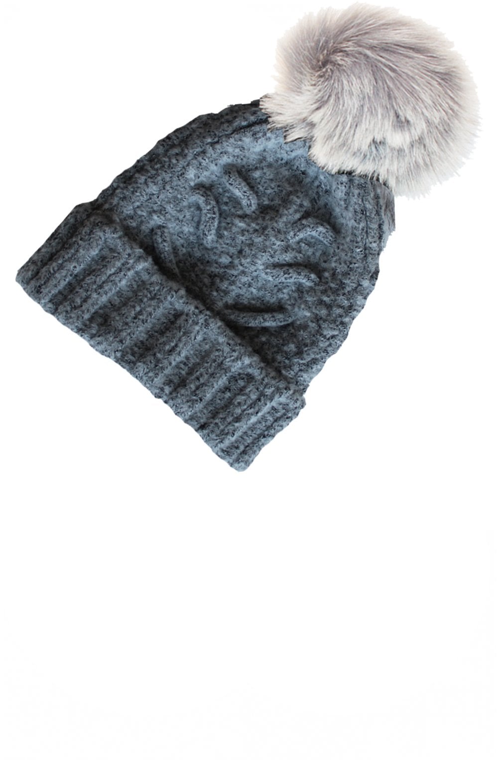Grey Faux Fur Pompom Hat