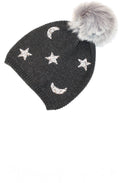 Star & Moon Grey Pompom Hat