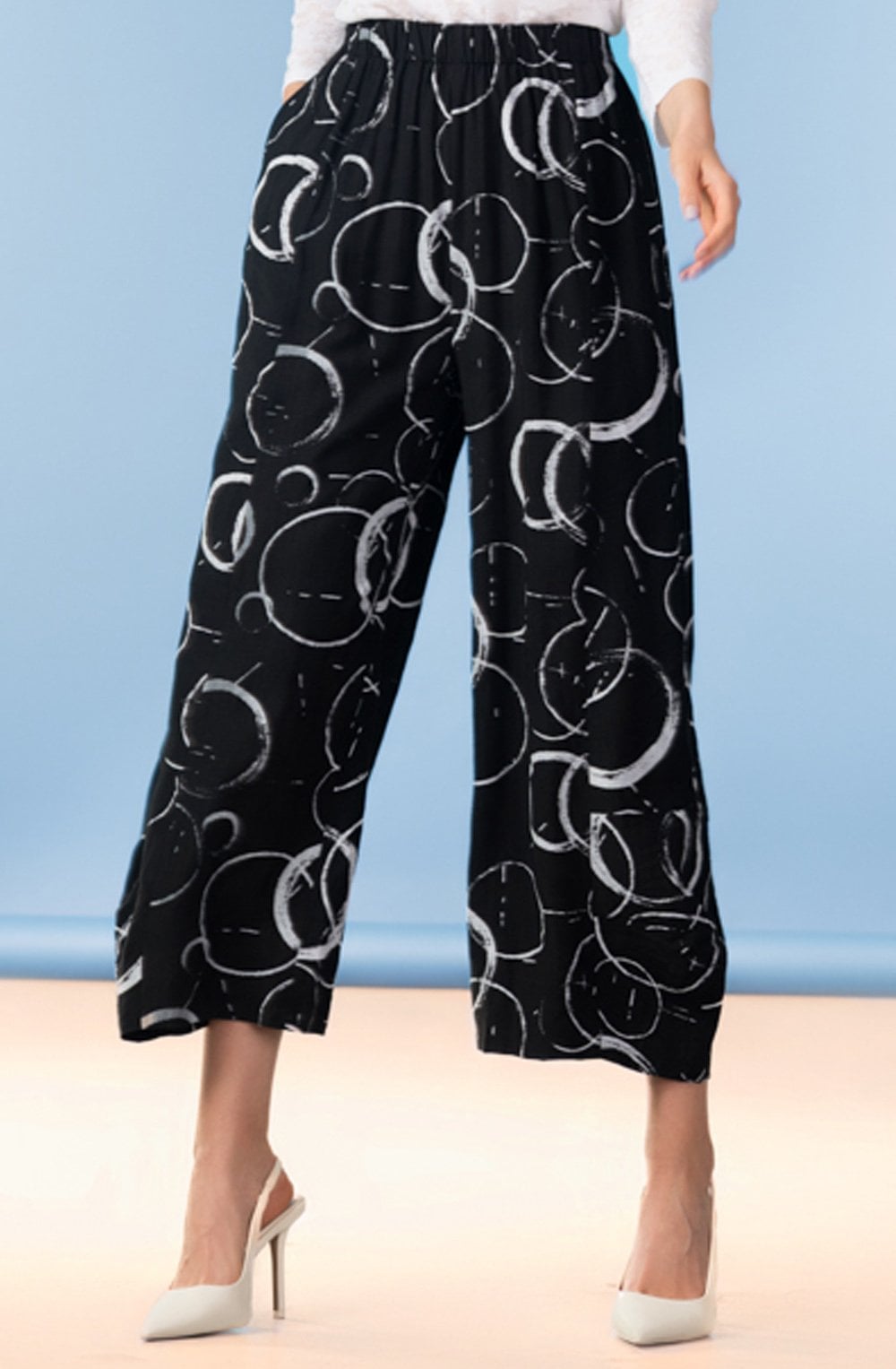 Black Circle Print Wide Leg Trousers
