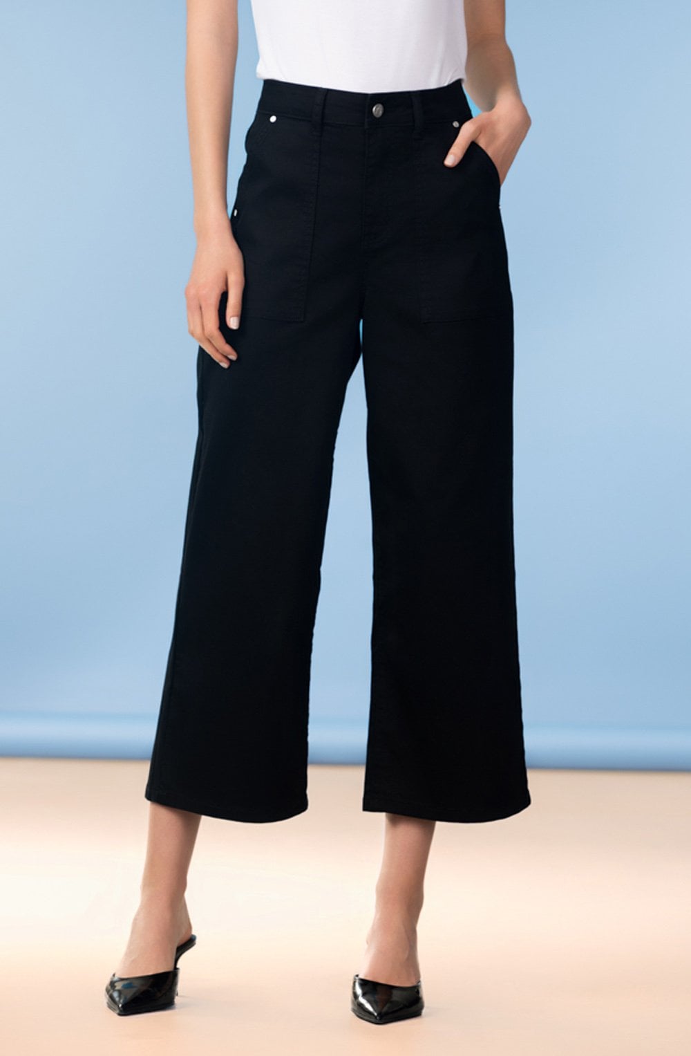 Black High Waist Denim Culottes