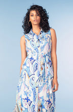 Blue Paisley Print Linen Mix Sleeveless Shirt Dress