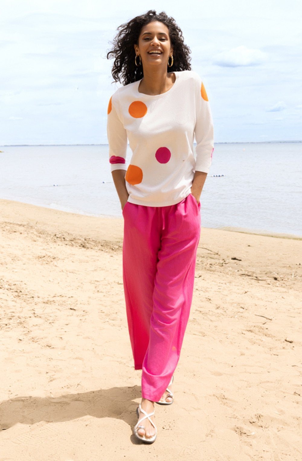 Fuchsia and Orange Large Polka Dot Jumper