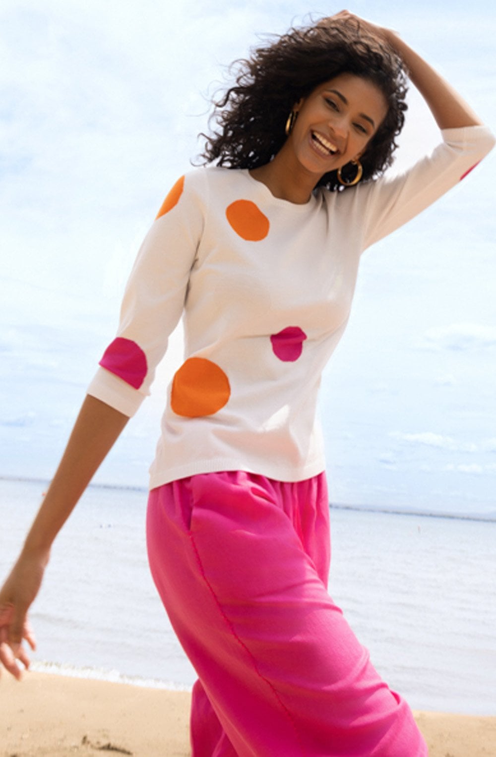 Fuchsia and Orange Large Polka Dot Jumper
