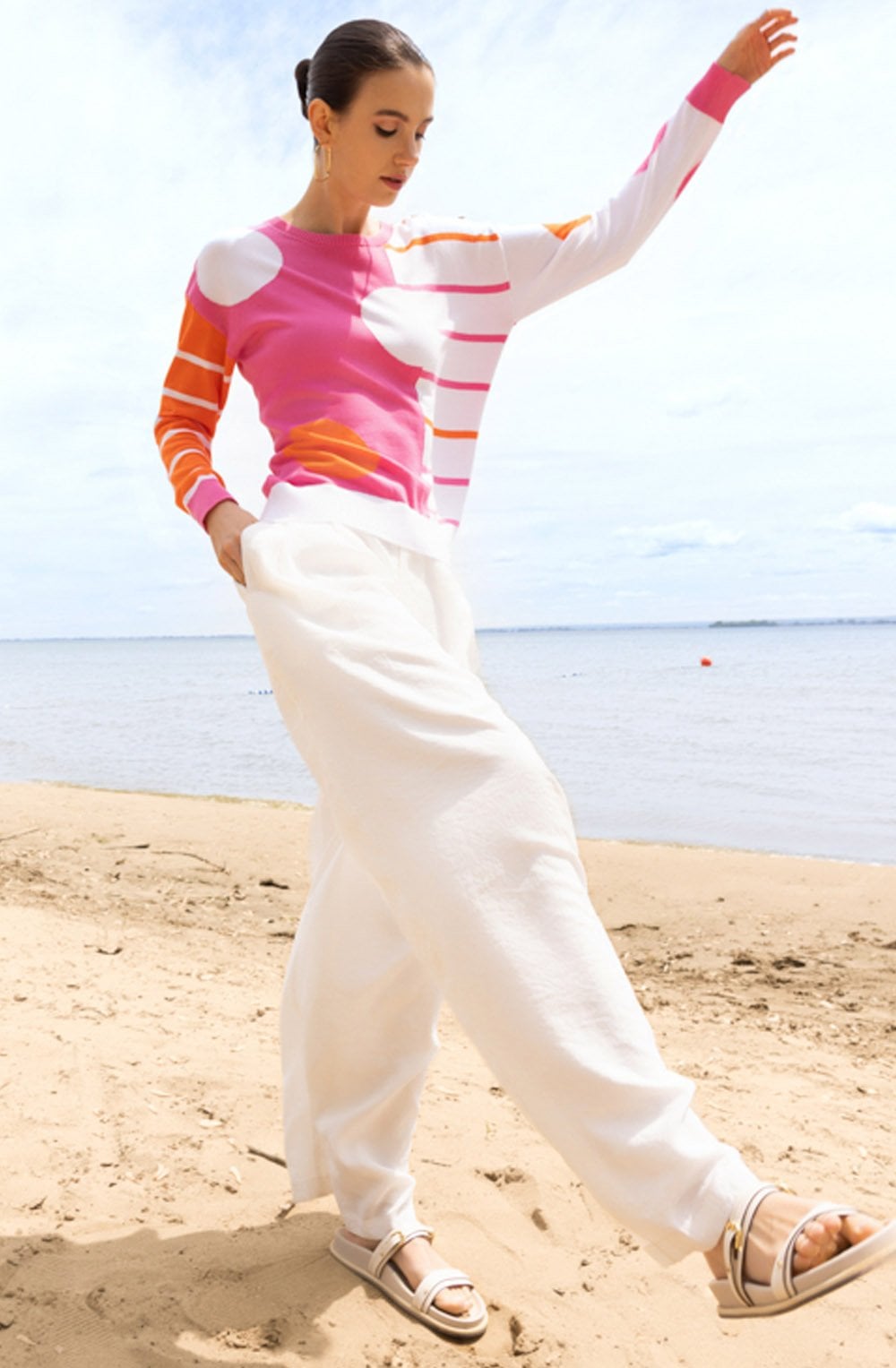 Fuchsia and Orange Mixed Print Relaxed fit Jumper