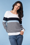 Navy and Light Blue Stripe Round Neck Jumper