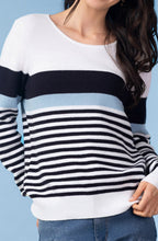 Navy and Light Blue Stripe Round Neck Jumper