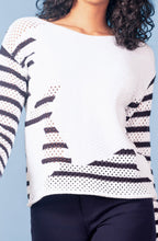 Navy and White Mixed Pattern and Knit Jumper