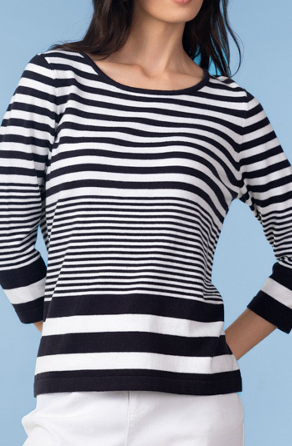 Navy and White Mixed Stripe Sleeve Jumper