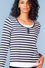 Navy and White Stripe Double Front Knitted Top