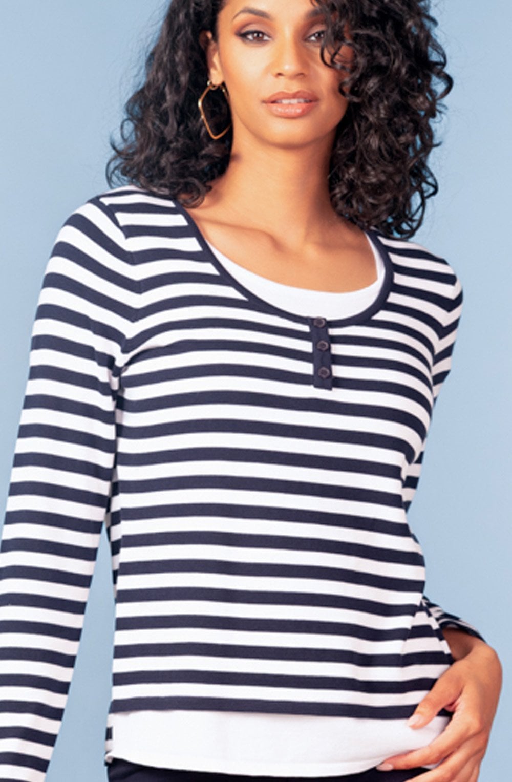 Navy and White Stripe Double Front Knitted Top