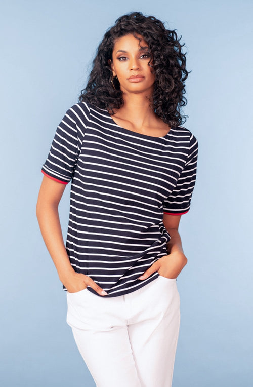 Navy and White Stripe Relaxed T Shirt