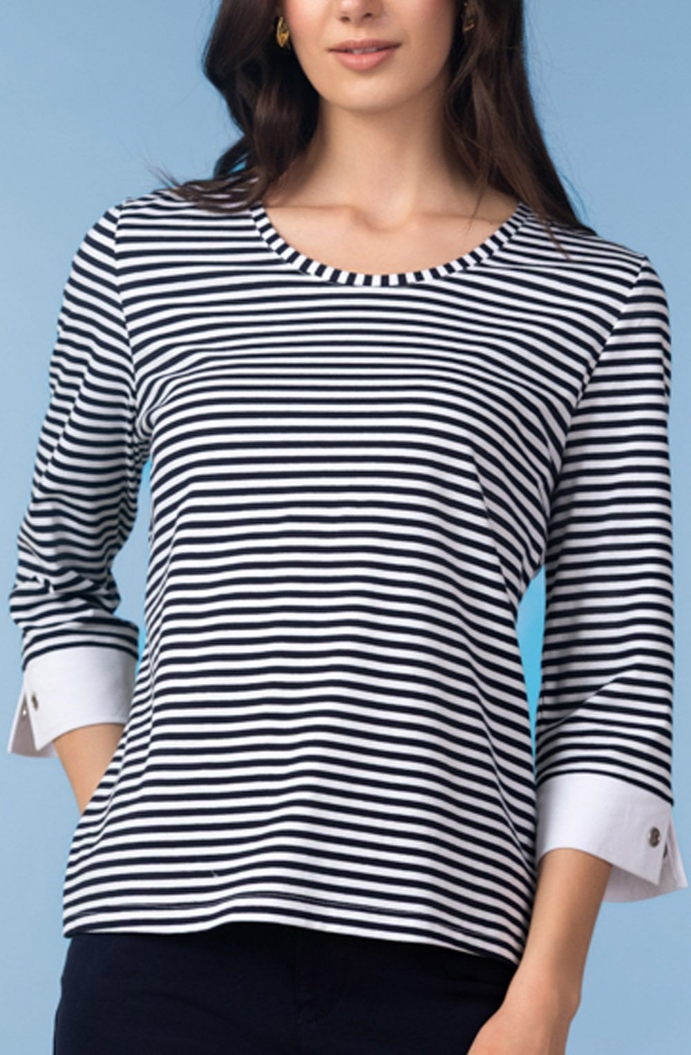 Navy and White Stripe Statement Cuff Top