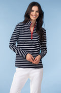 Navy and White Striped Quarter Zip Top