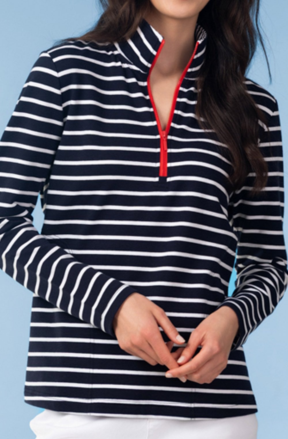 Navy and White Striped Quarter Zip Top