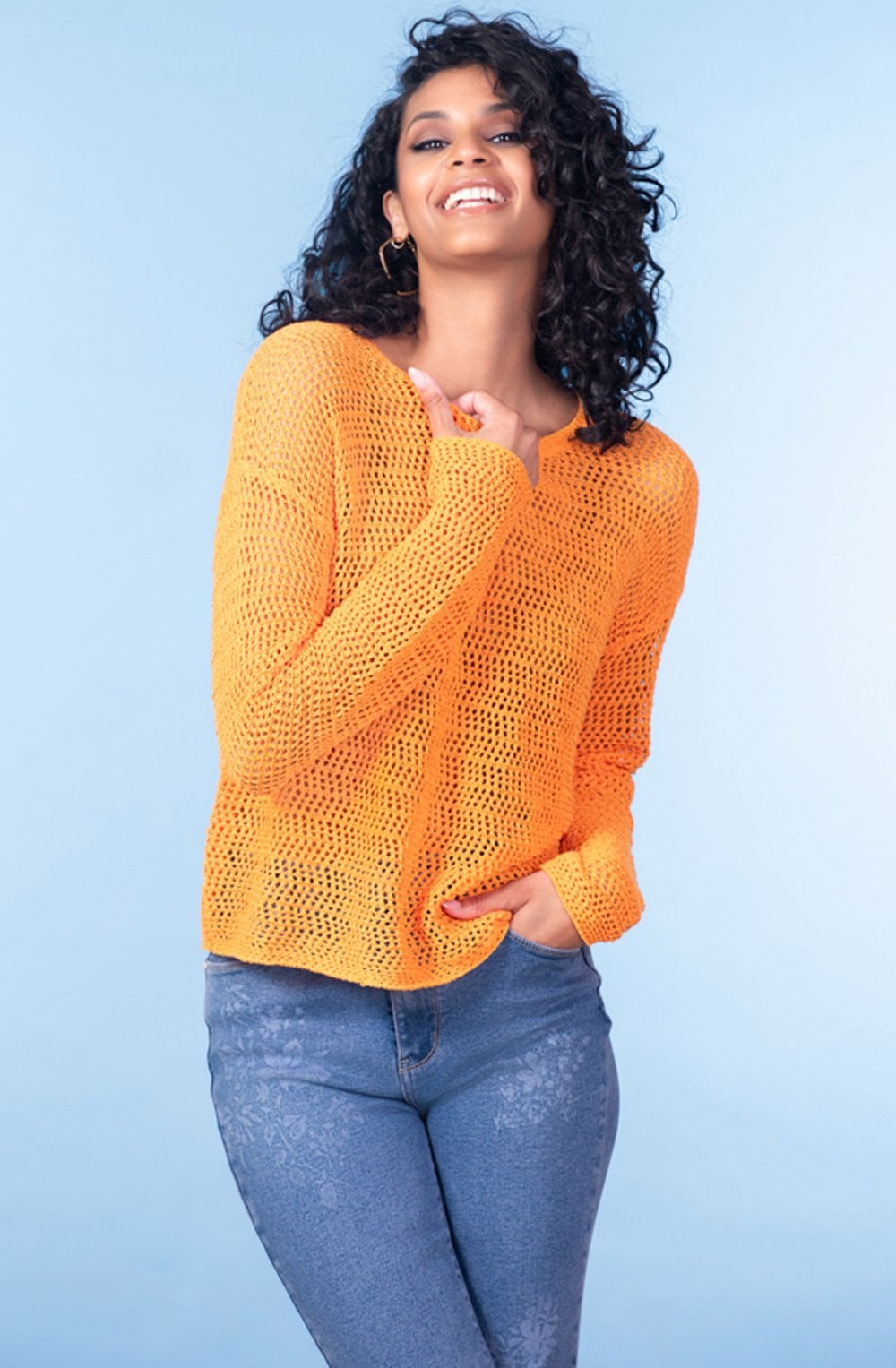 Orange Open Weave Pullover
