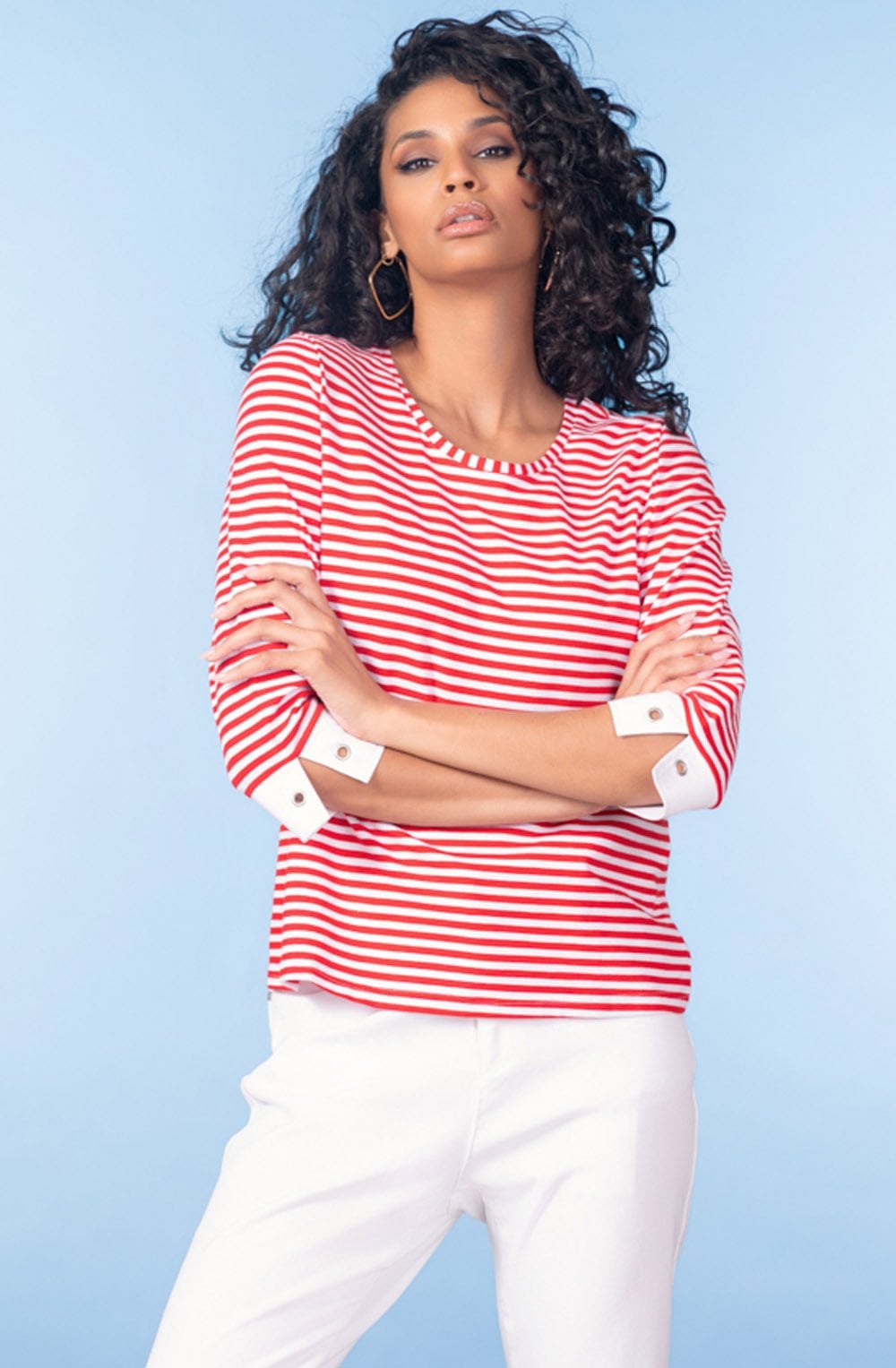 Red and White Stripe Statement Cuff Top