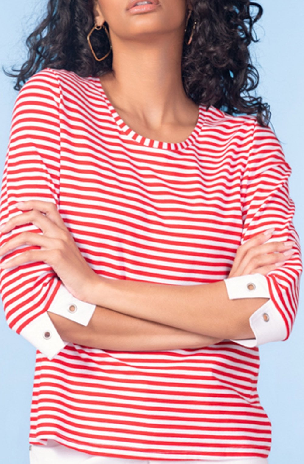 Red and White Stripe Statement Cuff Top