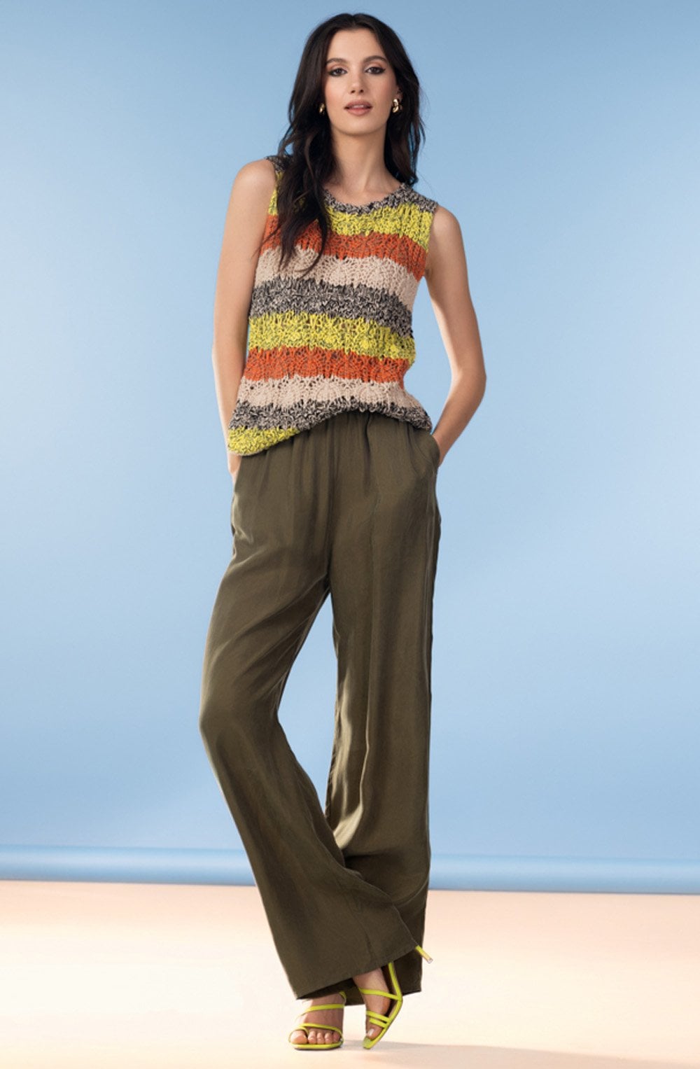 Sand and Orange Stripe Crochet Tank Top