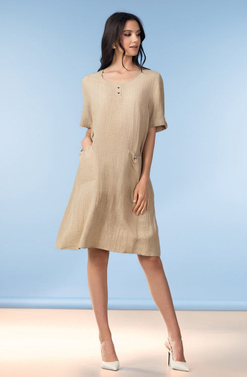 Sand Relaxed Linen Mix Pocket Dress