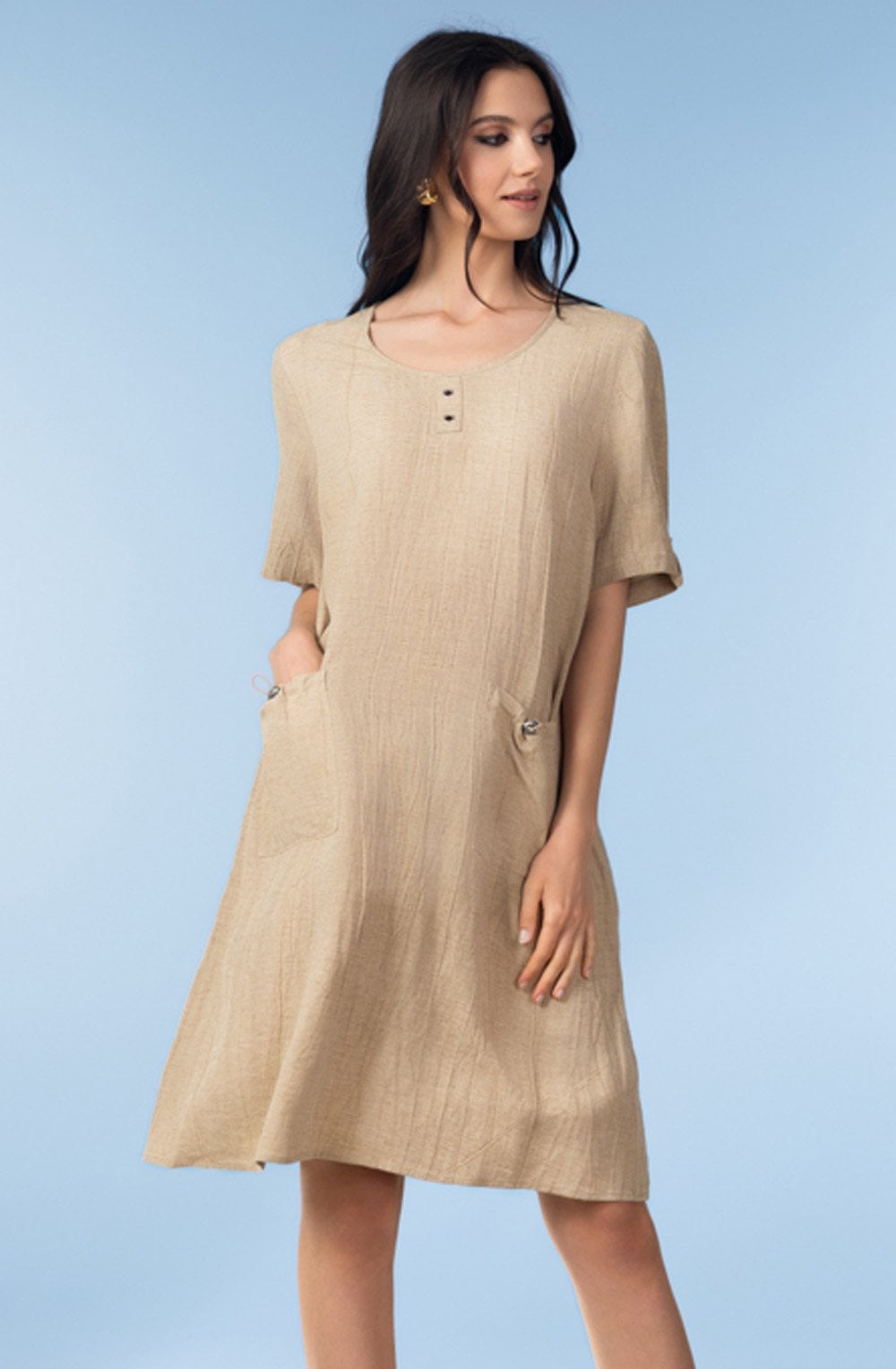 Sand Relaxed Linen Mix Pocket Dress
