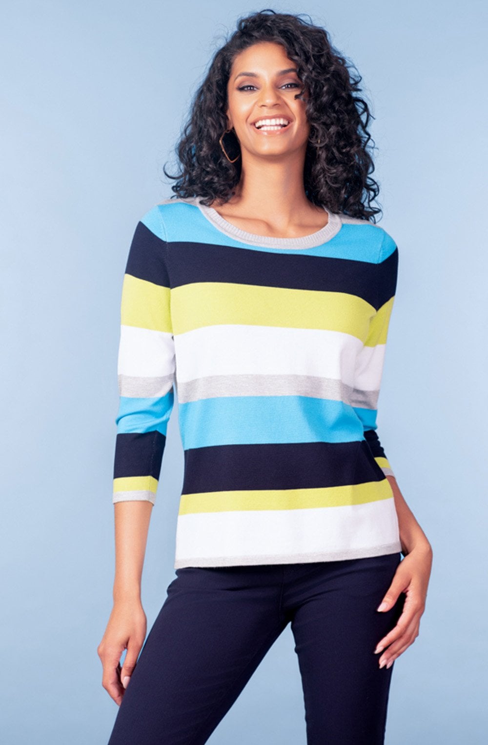 Turquoise and Green Bold Stripe Sleeve Jumper
