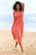 Washed Coral Linen Mix Sleeveless Dress