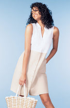 White and Sand Linen Mix Collared Dress
