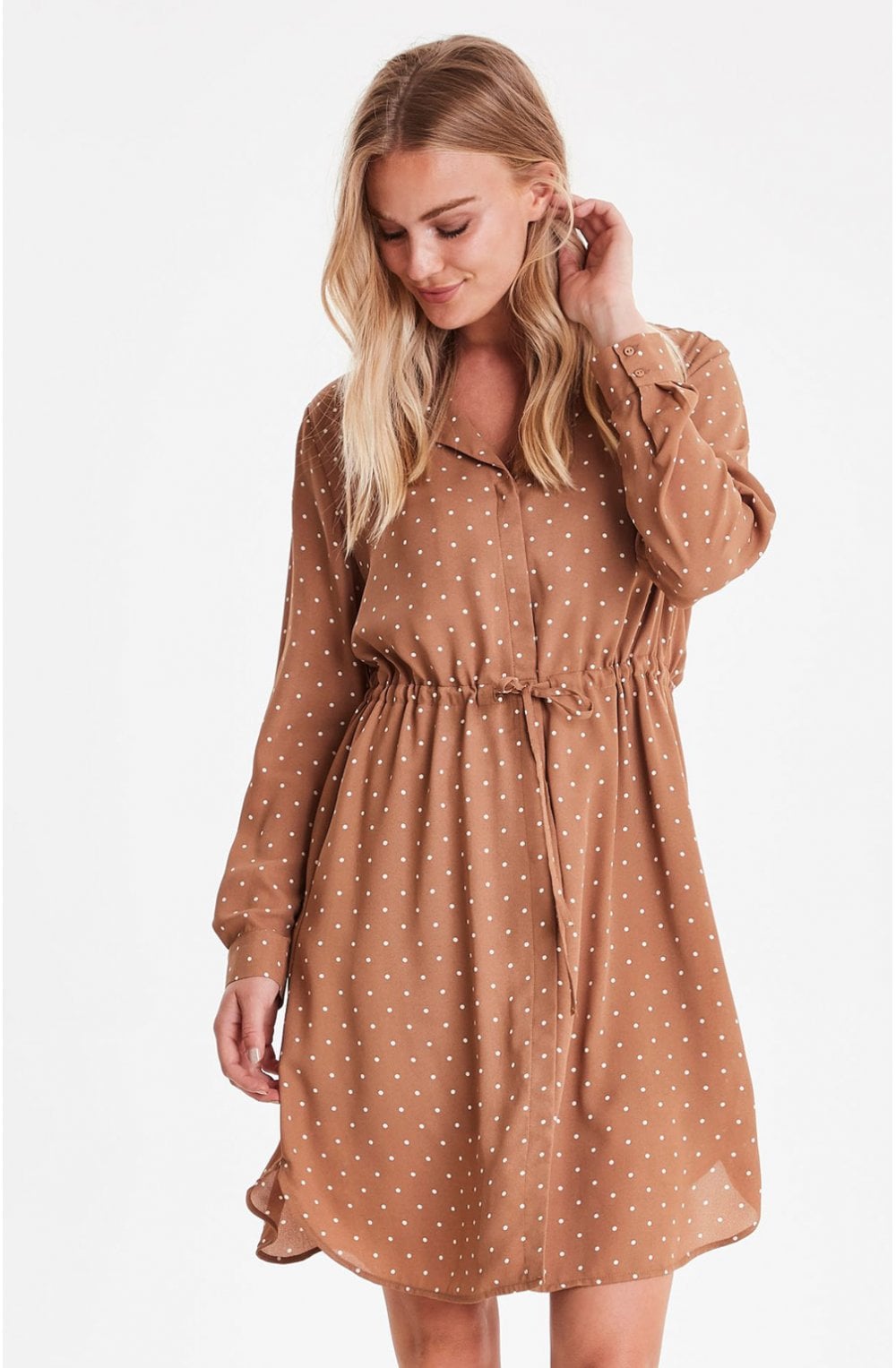 Almond Spot Print Shirt Dress