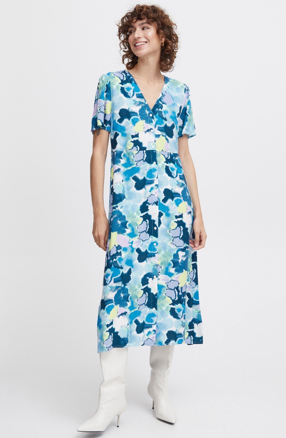 Angel Blue Water Colour Joella Button Down Dress