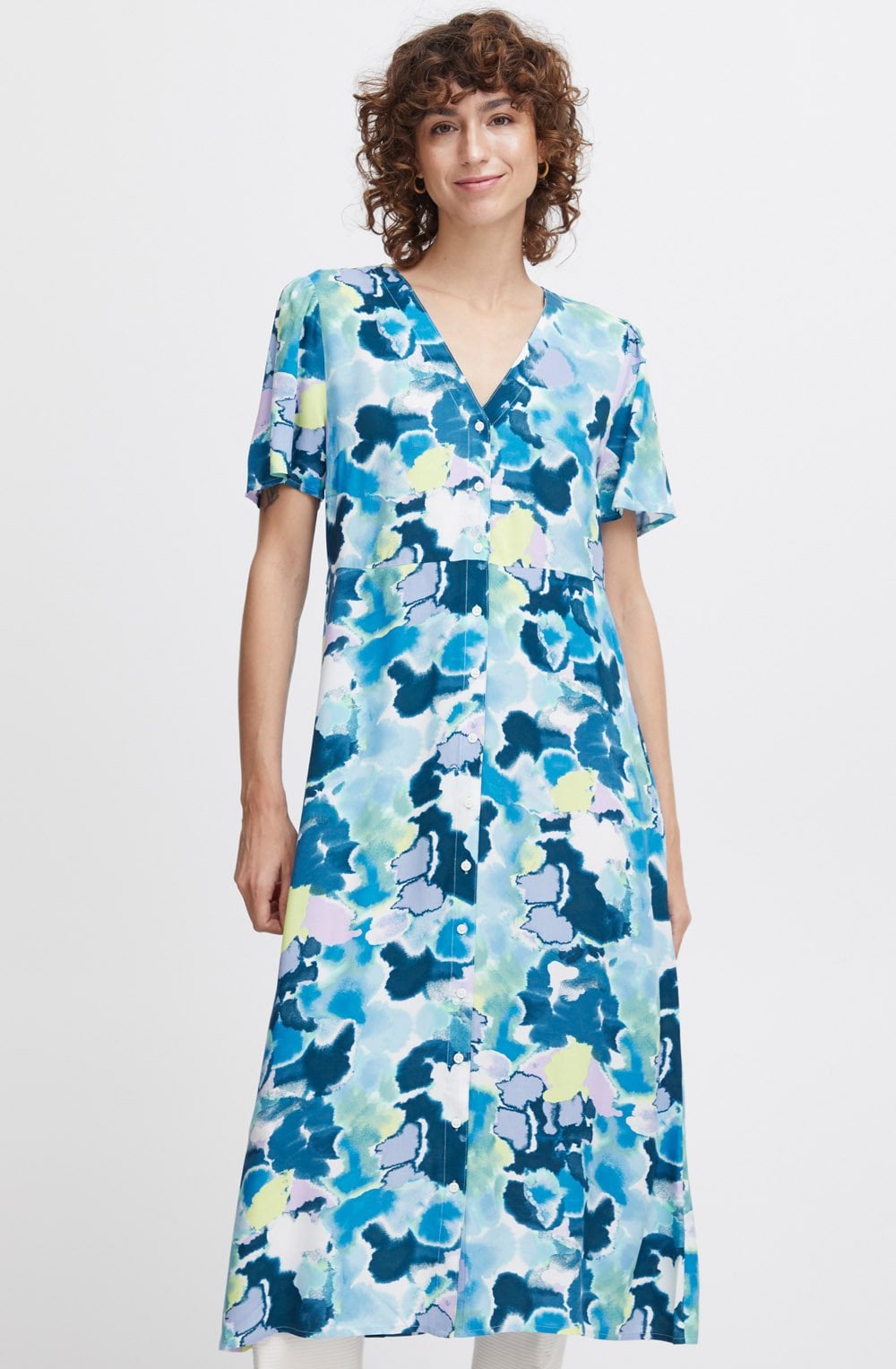 Angel Blue Water Colour Joella Button Down Dress