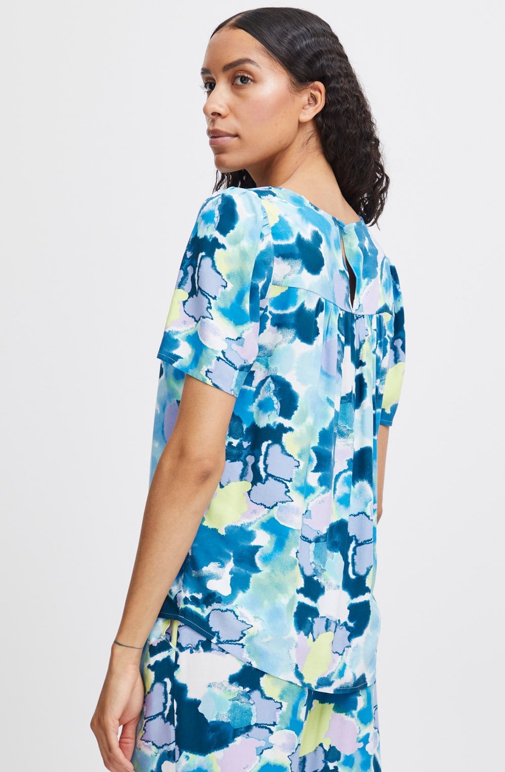 Angel Blue Watercolour Short Sleeve Blouse