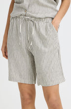 Beige and Black Stripe Linen Mix Shorts