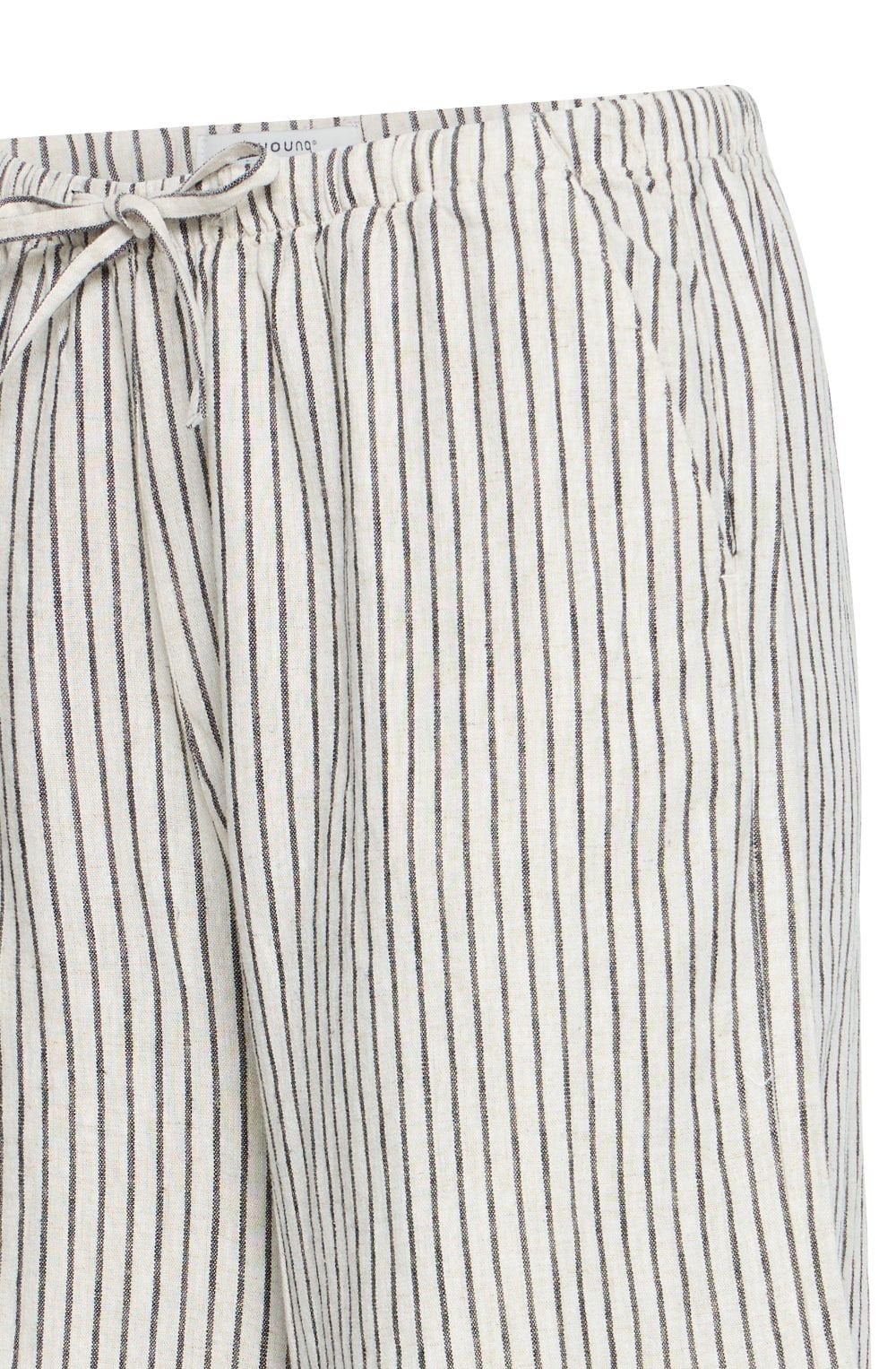 Beige and Black Stripe Linen Mix Shorts
