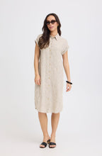 Beige and Black Striped Linen Mix Shirt Dress