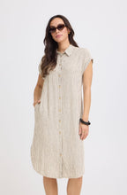 Beige and Black Striped Linen Mix Shirt Dress
