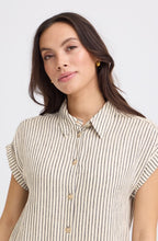 Beige and Black Striped Linen Mix Shirt Dress