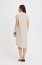 Beige and Black Striped Linen Mix Shirt Dress