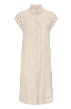 Beige and Black Striped Linen Mix Shirt Dress