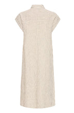 Beige and Black Striped Linen Mix Shirt Dress
