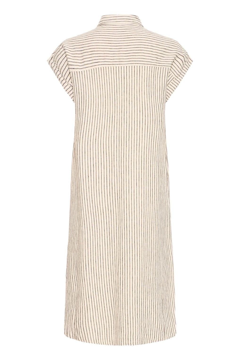 Beige and Black Striped Linen Mix Shirt Dress