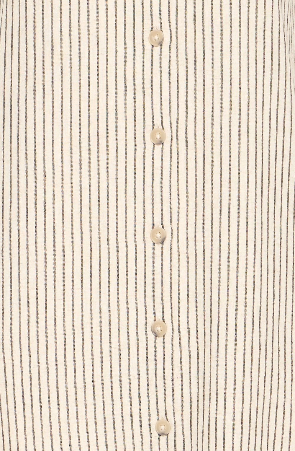Beige and Black Striped Linen Mix Shirt Dress