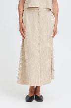 Beige and Black Striped Linen Mix Skirt