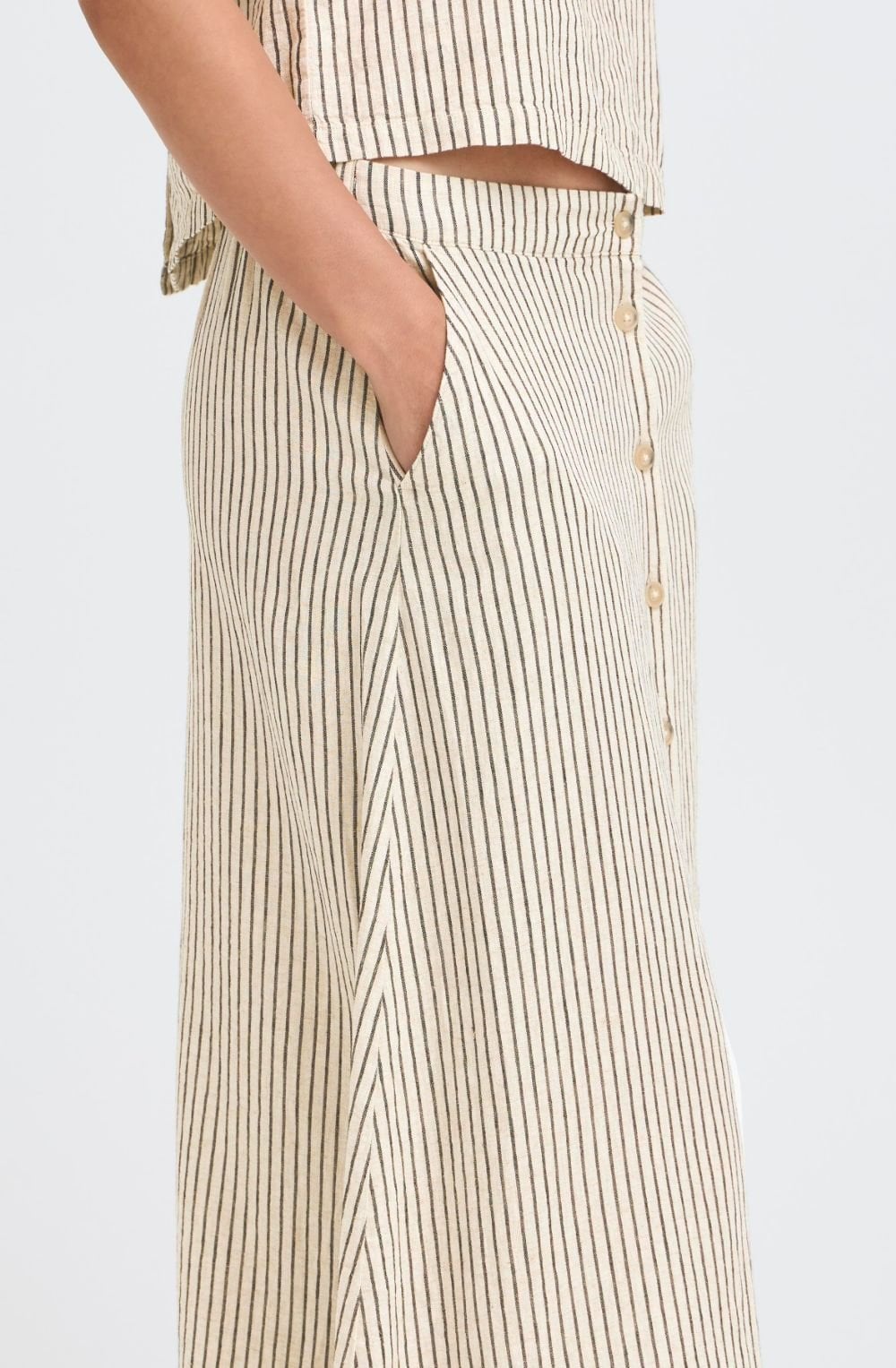 Beige and Black Striped Linen Mix Skirt