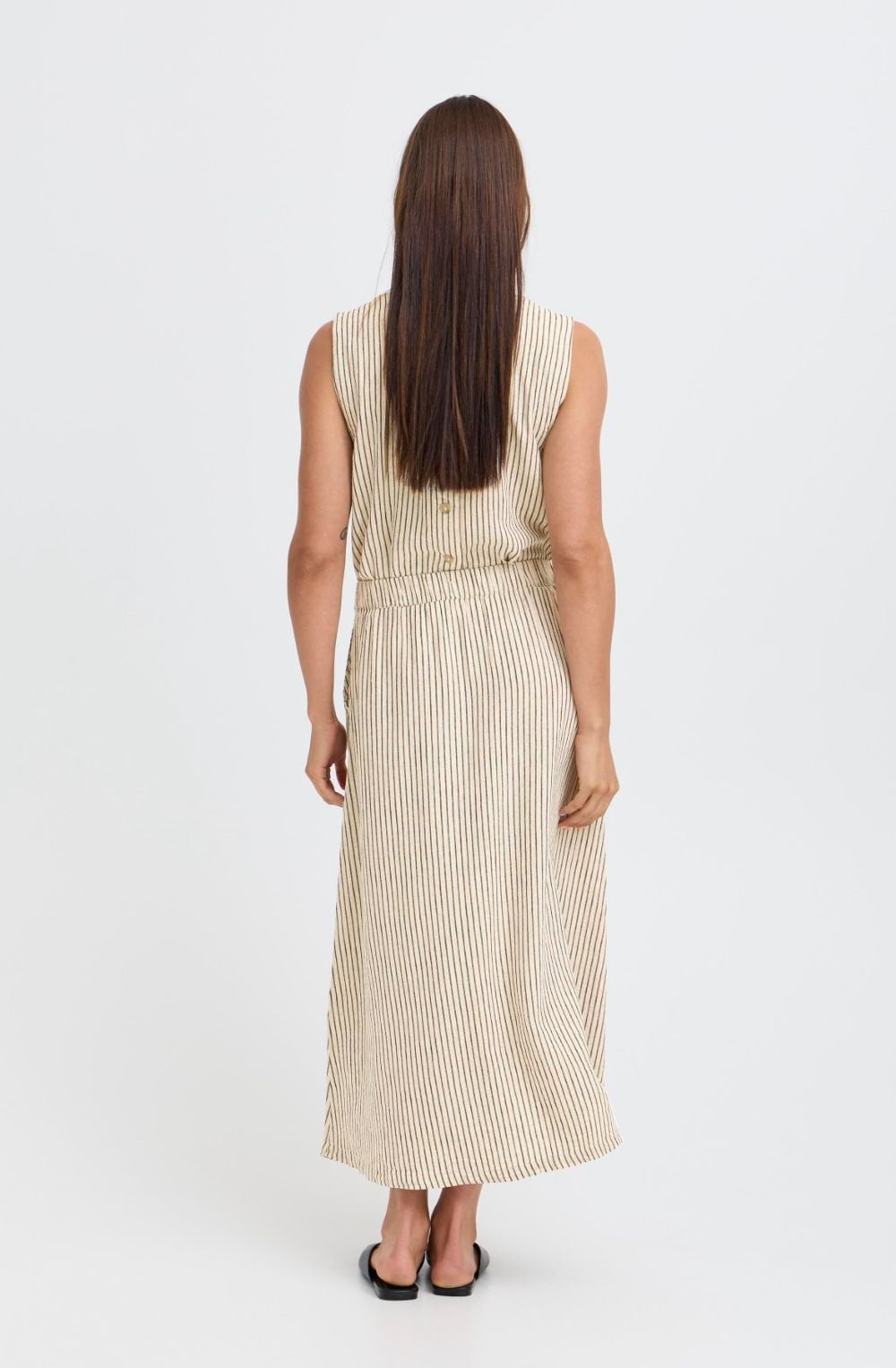 Beige and Black Striped Linen Mix Skirt